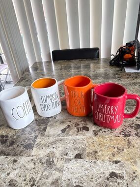 Rae Dunn White, Orange, Red & Pink Holiday Mugs Set